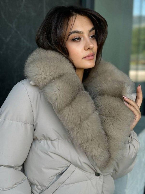 Зимовий пуховик жіночий з хутром Бежевий Світлий Соболь L Харків - фото 3