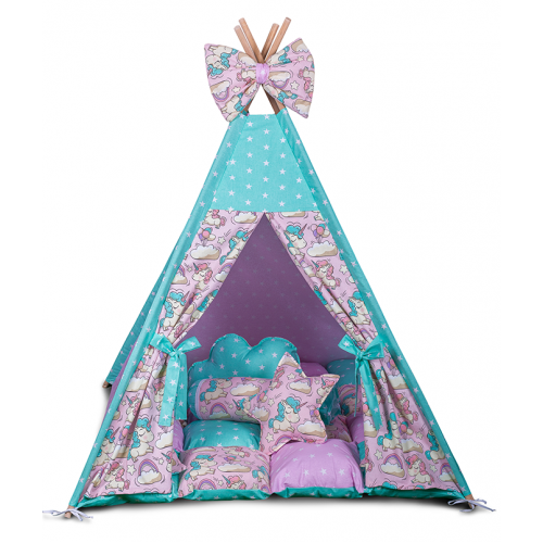 Вігвам Хатка комплект Єдинороги з м'яким килимком — Великий 150*150 см Київ