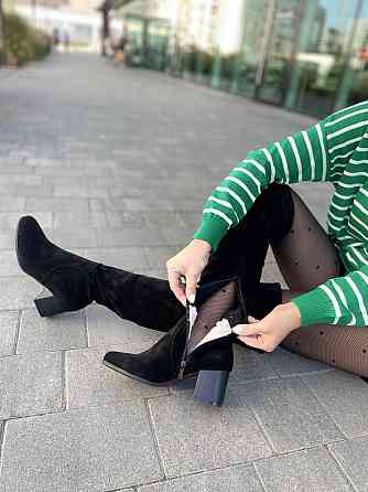 Nivelle Ботфорти зимові жіночі з натуральної замші чорні на підборах, наповнювач євро-вовна 536 Коломыя