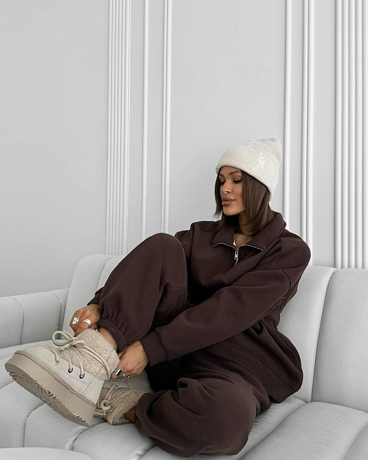Женский базовый теплый костюм двойка Трехнитка на флисе Шоколадный, 48/50 Одесса - изображение 6
