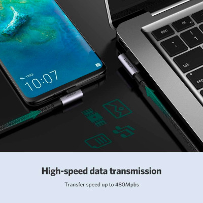 Дата кабель USB 2.0 AM to USB-C 3.0m 3A 90° corner US176 black Ugreen (70875) Вінниця - фото 2