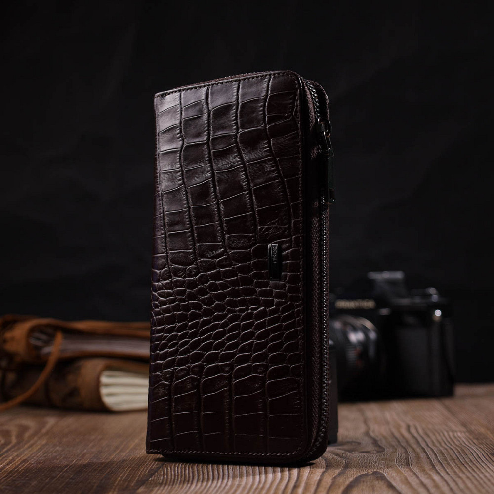 Практичний жіночий гаманець із натуральної шкіри з тисненням під крокодила BOND 21982 Коричневий Київ - фото 8