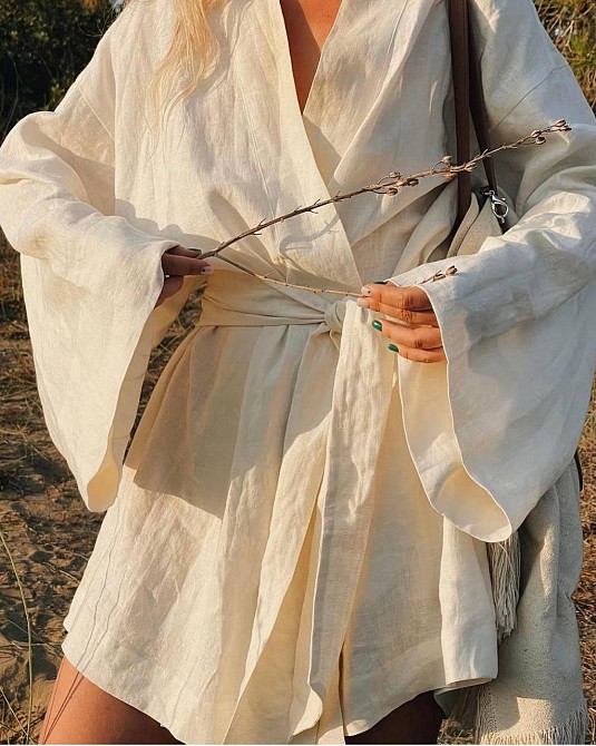 Жіночий літній халат кімоно оверсайз крою льон Одеса - фото 2