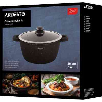 Кастрюля Ardesto Gemini Anzio скляна кришка 28 см 6,4 л чорна (AR2426GE) Винница