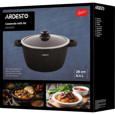 Каструля Ardesto Gemini Anzio скляна кришка 28 см 6,4 л чорна (AR2426GE) Вінниця - фото 3