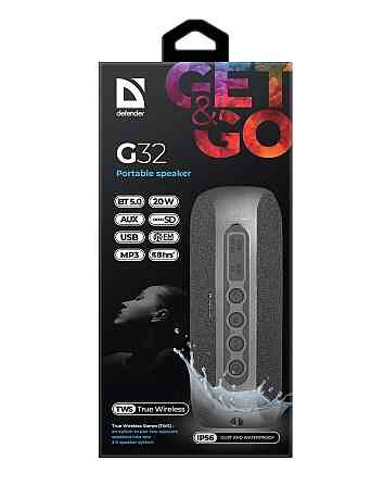 Портативна bluetooth колонка Defender G32 20Вт USB TF AUX IP65 (Чорний) Київ