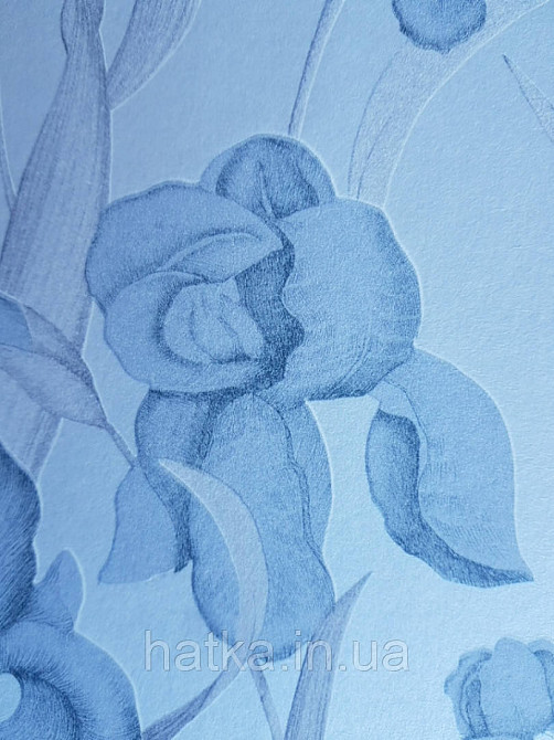Шпалери флізелінові Decoprint Elisir EL21020 квіти сіро-блакитні, сірі листя на сріблястому тлі сіро Київ - фото 2