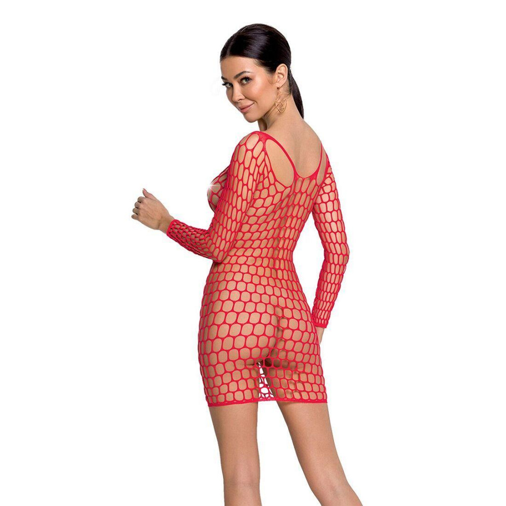 Бодістокінг-сукня з глибоким коміром Passion BS093 red, довгі рукави Sex Aura Київ - фото 2