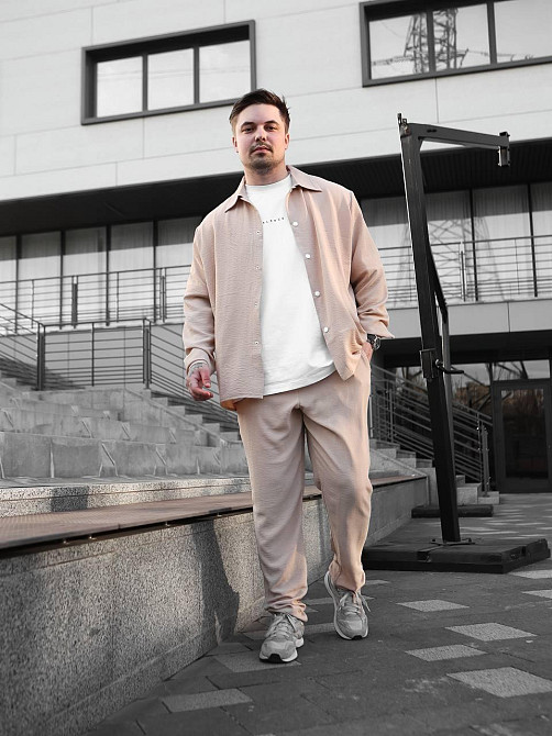 Чоловічий літній костюм Casual сорочка і штани Оверсайз жатка весна літо SANE бежевий Одеса - фото 2