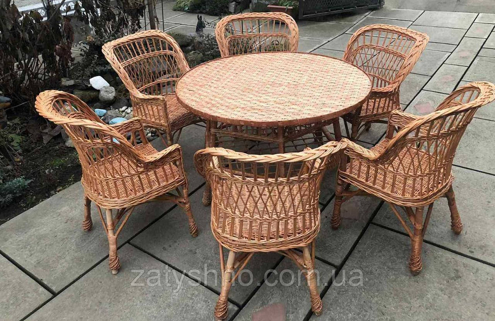 Плетені меблі на 6 персон | Меблі з лози з круглим столом | меблі з лози з великим столом Київ - фото 4