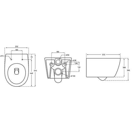 Унітаз підвісний Mixxus ELLIPSE-0307-T3 520x373x365mm, система змиву TORNADO 3.0 (MI6706) Київ