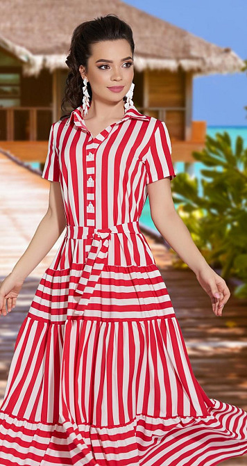 Лёгкое платье в полоску с оборками (44) Киев - изображение 2