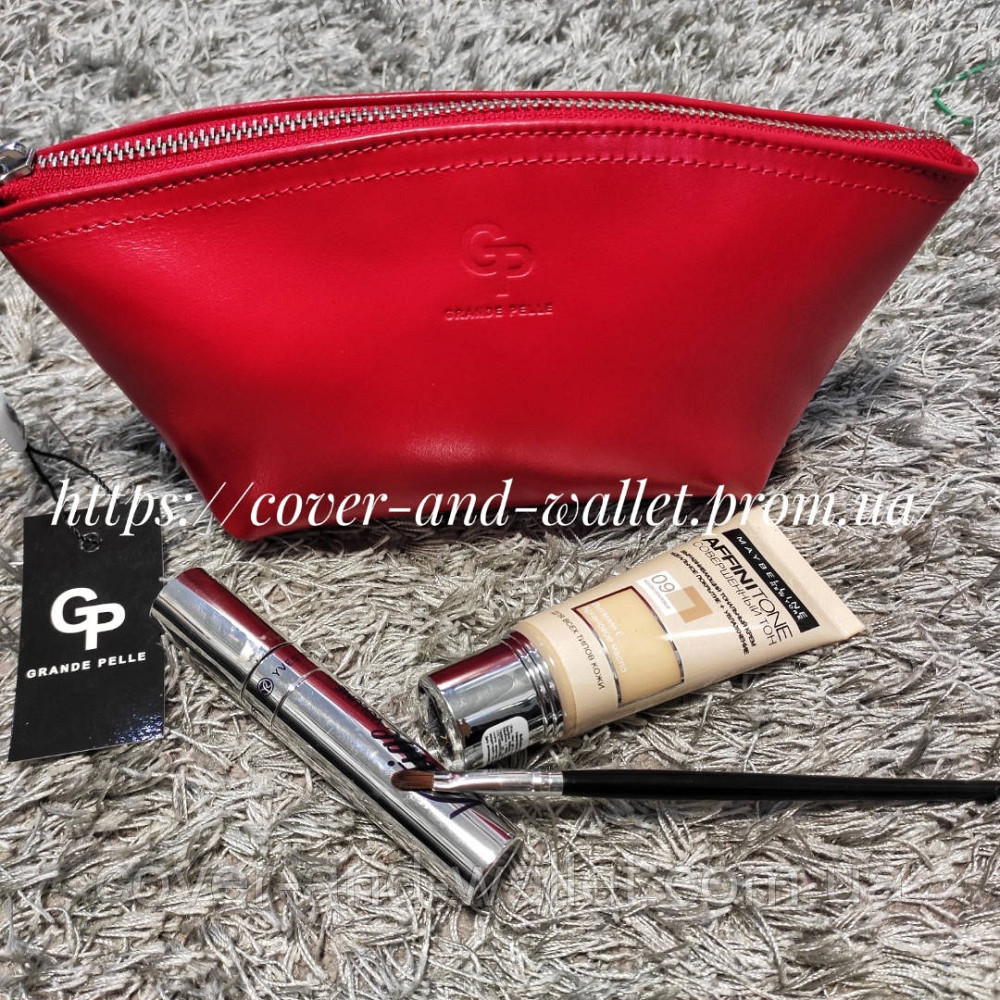 Стильная кожаная женская косметичка красного цвета Grande Pelle 805660 Киев - изображение 1
