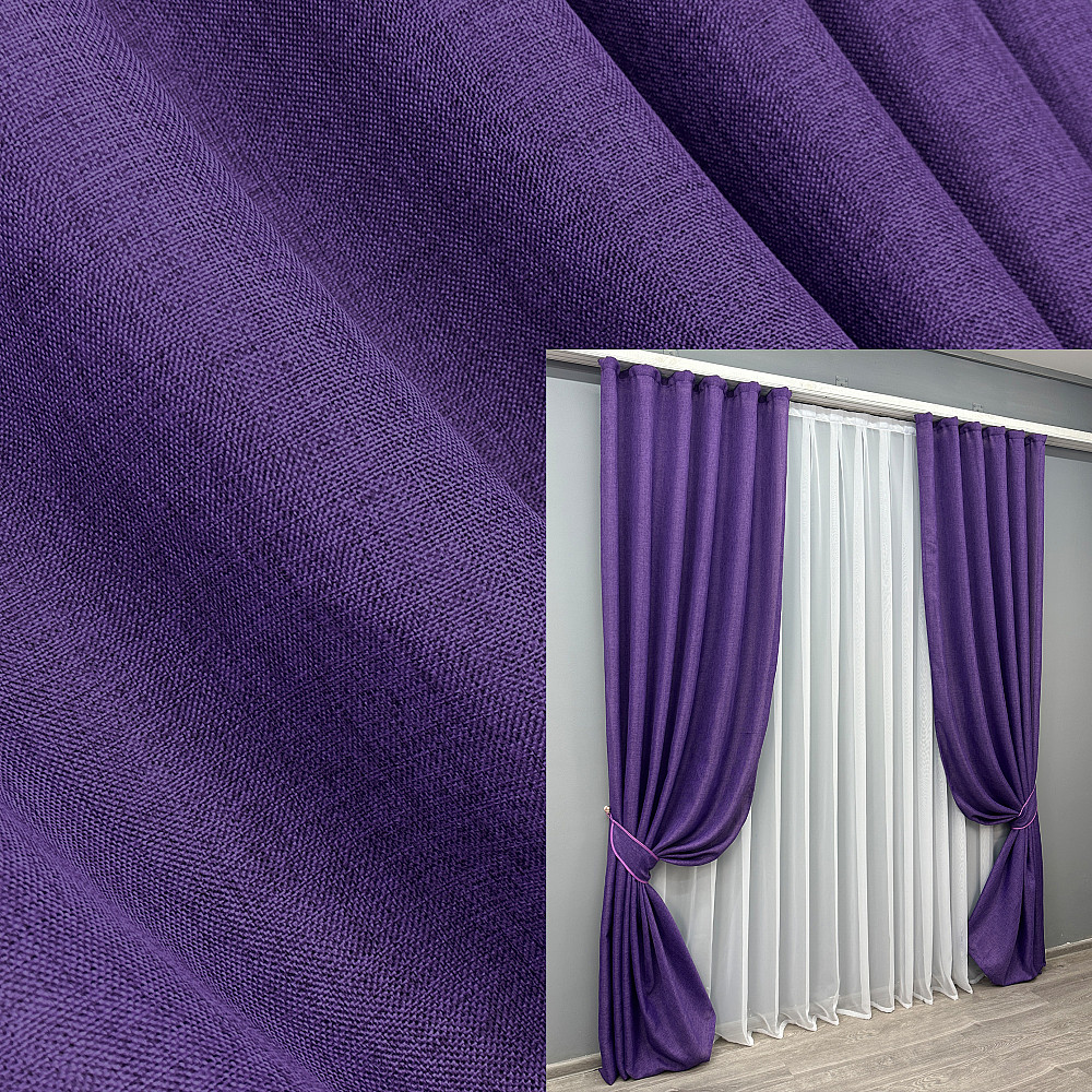 Комплект готовых штор VR-Textil Лен Мешковина № 1066ш Фиолетовый 100х280 см 2 шт (31-608) Киев - изображение 1