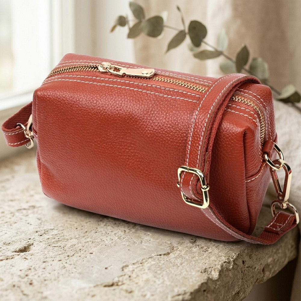 Оригінальна жіноча сумка з двома ременями з натуральної шкіри Vintage 22273 Коричневий Київ - фото 11