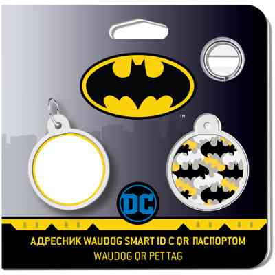 Адресник для животных WAUDOG Smart ID с QR паспортом "Бэтмен узор", круг 25 мм (0625-1020ru-eng) Винница