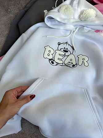 Жіноче тепле затишне оверсайз худі з вушками тринитка на флісі та хутро Молочний Одеса