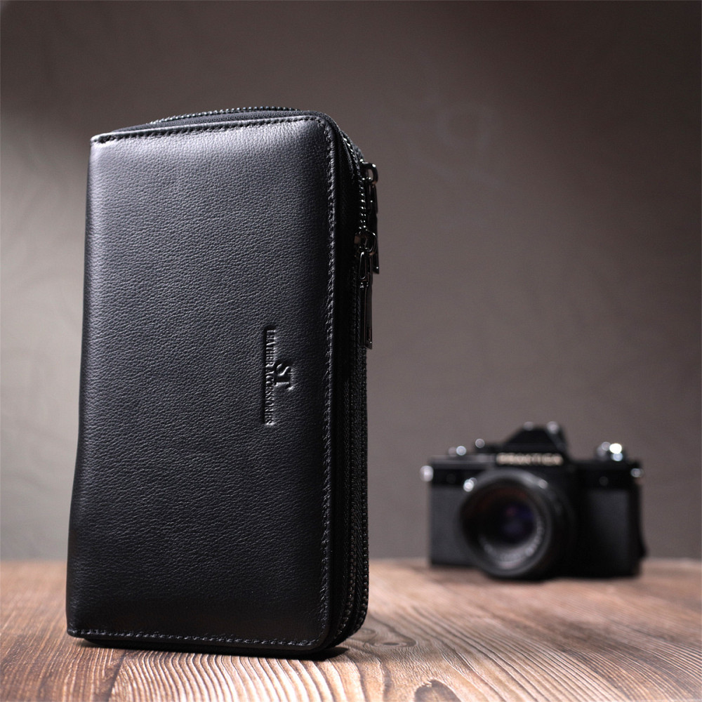 Стильный мужской клатч на два отделения из натуральной кожи ST Leather 22700 Черный Киев - изображение 10