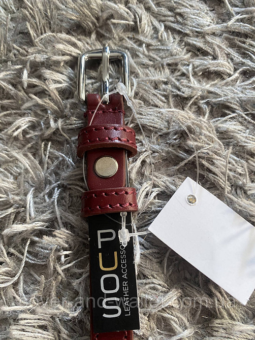 Вузький шкіряний пояс жіночий бордового кольору 15мм Puos Київ - фото 10