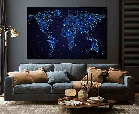 Картина полотно у вітальню / спальню  Мапа Світу   MLP_377 ( 60х30см ) 80х160см Київ