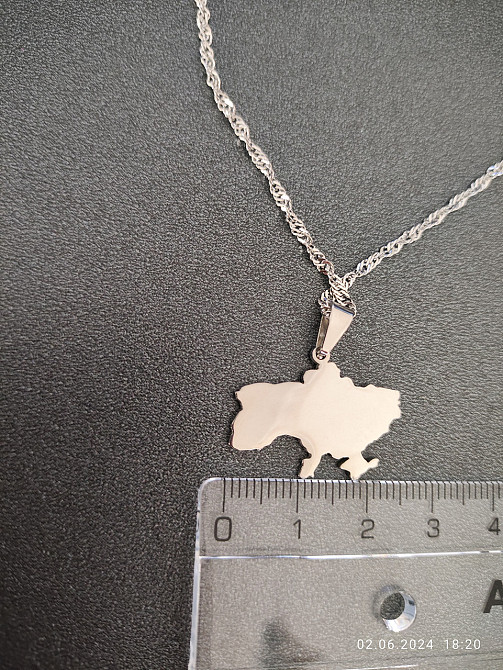Кулон з ланцюжком "Карта України" Сріблястий Сміла - фото 3