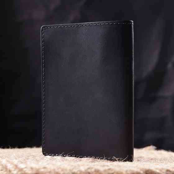 Стильная обложка на паспорт в винтажной коже Карта GRANDE PELLE 16770 Черная Киев