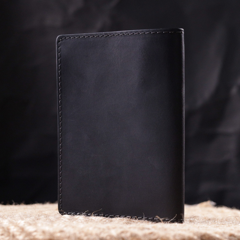 Стильная обложка на паспорт в винтажной коже Карта GRANDE PELLE 16770 Черная Киев - изображение 2