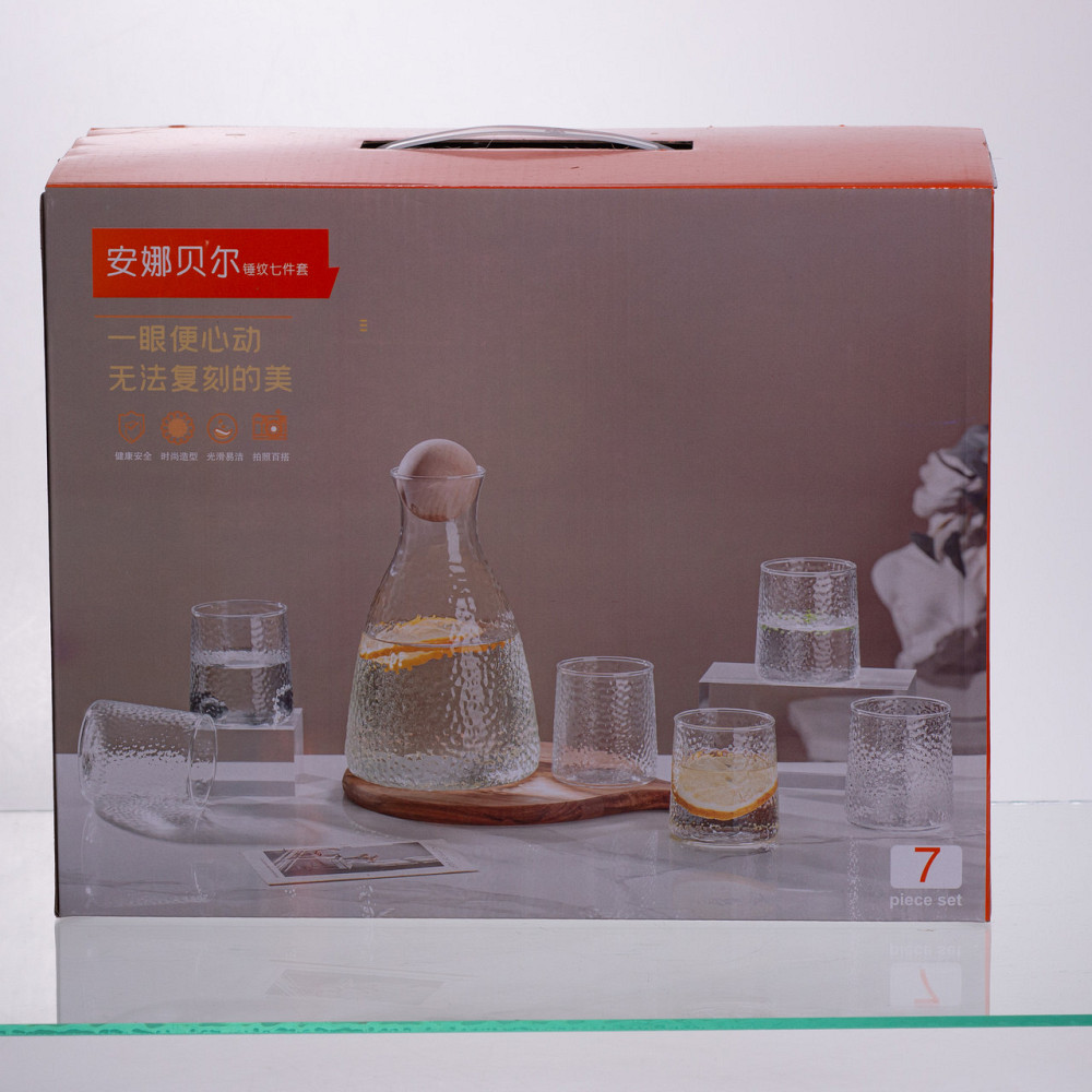 Набір для напоїв графин з бамбуковою кришкою та 6 склянок, прозорий 64486-37 Коломия - фото 3