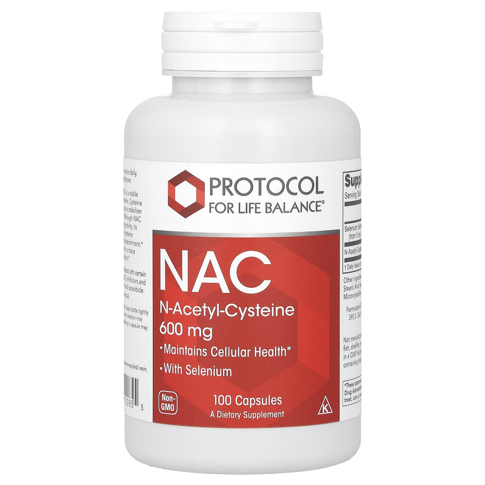 Ацетилцистеин, NAC N-Acetyl-Cysteine, Protocol for Life Balance, 600 мг, 100 капсул Луцьк - фото 1