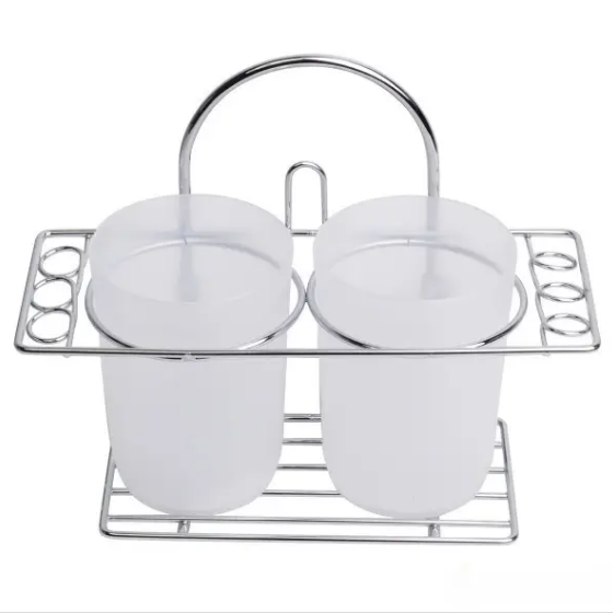 Стакан подвійний для зубних щіток 20*8,5*16см пластик на хромованій підставці Besser Житомир - фото 2