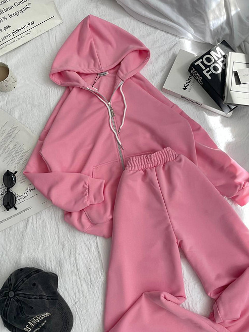 Женский прогулочный оверсайз костюм: кофта на молнии и штаны турецкая трехнить петля Барби Одесса - изображение 3