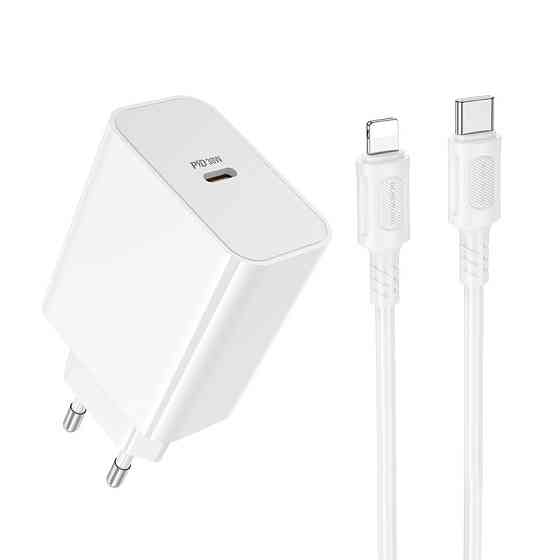Мережевий зарядний пристрій з кабелем BOROFONE BA107A Stellar single port PD30W charger set (C to iP) (EU) White Одеса