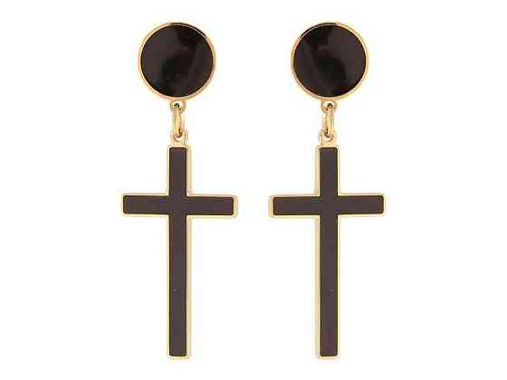 Сережки пусети TTM Stainless Steel 14K Чорні хрестики (335900) 3,8см ТМ XUPING Київ