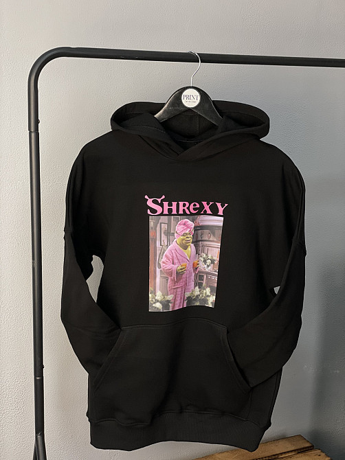 Чорне худі з принтом "Shrexy" Графітовий, M Чернівці - фото 1