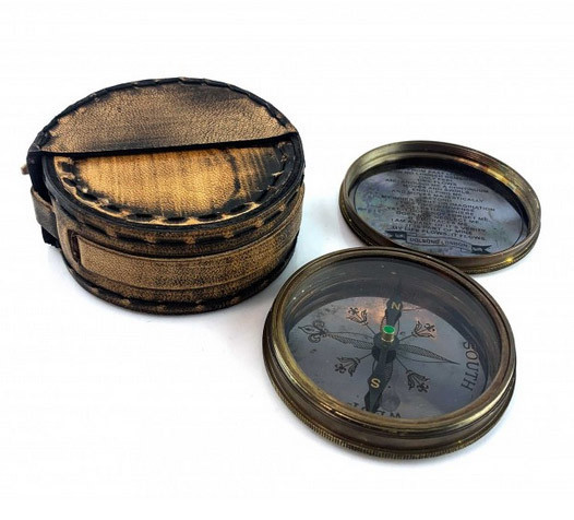 Компас бронзовый винтажный в кожаном футляре Киев - изображение 1