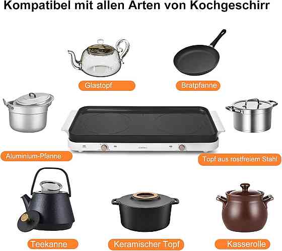 Електрична плита AEWHALE HP-2000 Чорний 2000W (1000+1000W) керамічна гриль панель знімна двозонна портативна Київ