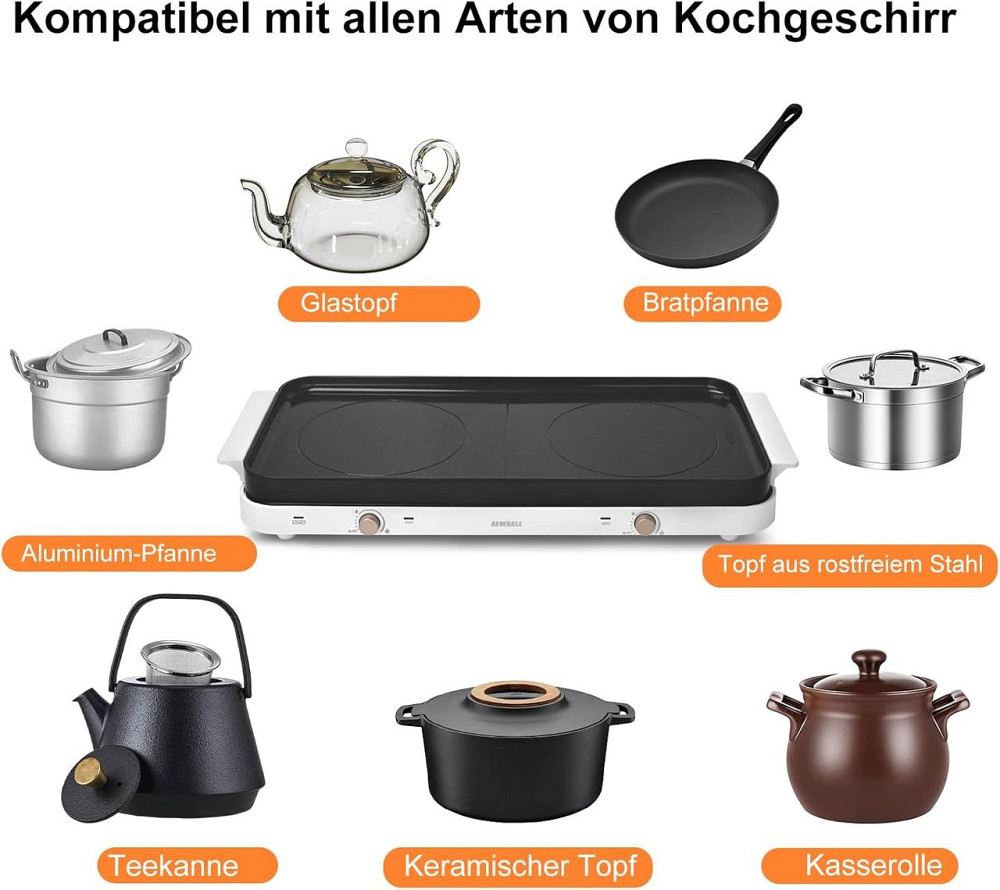 Електрична плита AEWHALE HP-2000 Чорний 2000W (1000+1000W) керамічна гриль панель знімна двозонна портативна Київ - фото 3