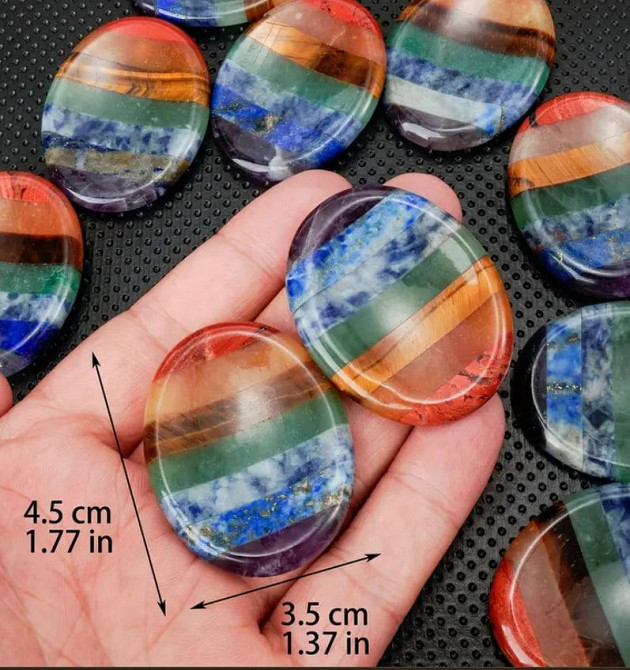 "7 чакр" камінь антистрес, Натуральний овальний камінь для медитації, зняття стресу та тривоги, 45мм Київ - фото 4