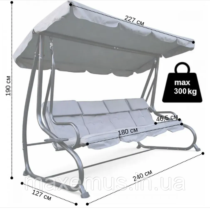 Садовые качели 4-х местная раскладная Bonro B 0 4 4 Серая с навесом и подушками (до 300 кг) Мостиська - фото 11