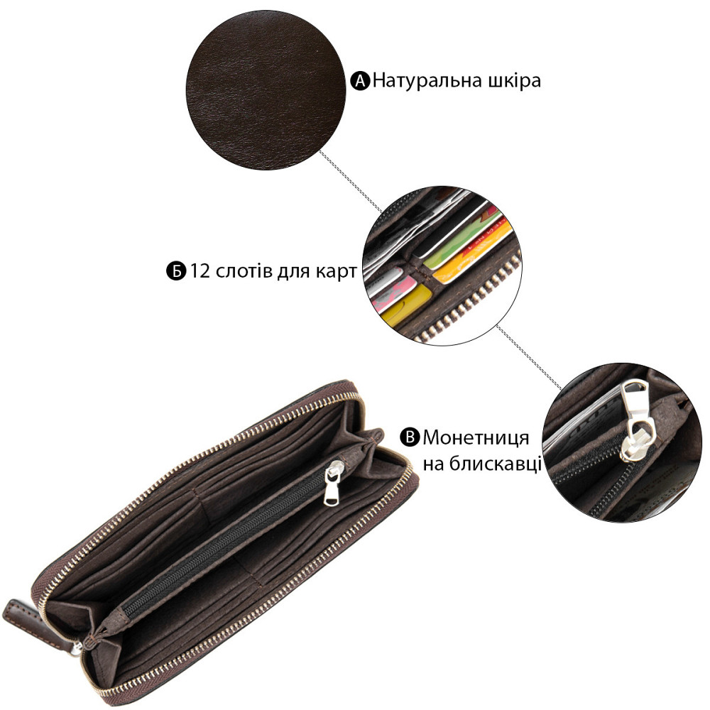 Шкіряне жіноче глянцеве портмоне Коричневий (GRANDE PELLE) Київ - фото 8