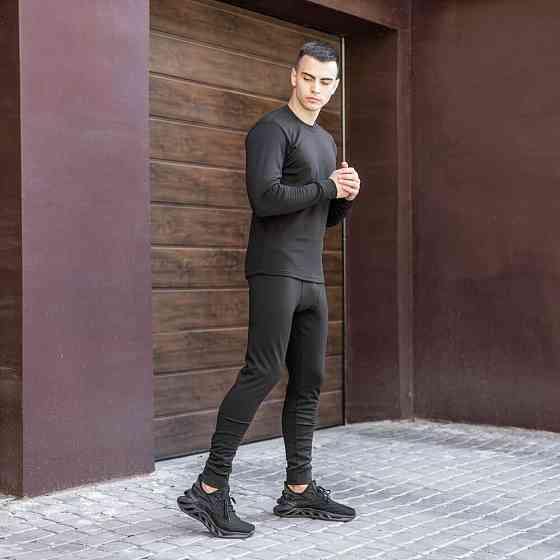 Чоловіча термобілизна зимова на флісі вологовивідна Pobedov Teplo чорне Київ