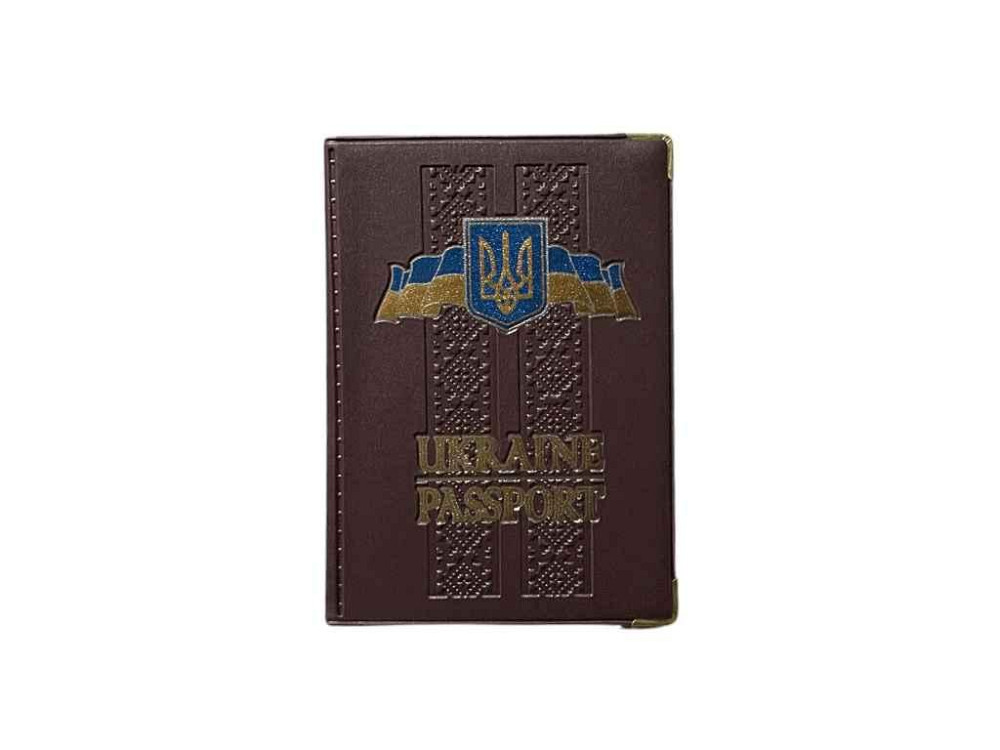 Обкладинка на паспорт України бордовий 09-Ра Етно герб, шкірозамінник ТМ Tascom Київ - фото 1