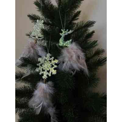 Елочная игрушка Chomik Олень, Дзвіночок, Сніжинка" з пір'ям 22 см, 3 шт, шампань (5900779855861) Вінниця