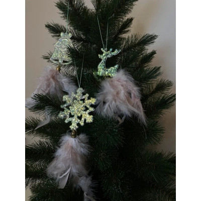 Елочная игрушка Chomik Олень, Дзвіночок, Сніжинка" з пір'ям 22 см, 3 шт, шампань (5900779855861) Винница - изображение 5