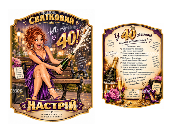 Этикетки на бутылку женщине на 40 лет «Праздничное настроение» — прикольный подарок на юбилей, комплект 2 шт. Одесса