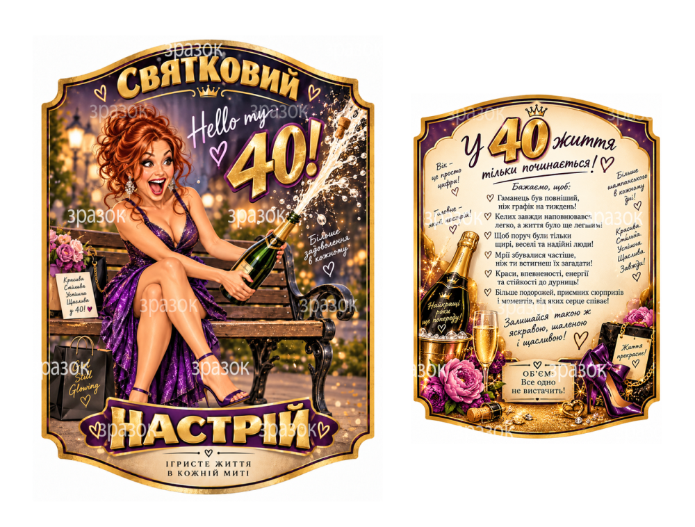 Этикетки на бутылку женщине на 40 лет «Праздничное настроение» — прикольный подарок на юбилей, комплект 2 шт. Одесса - изображение 1