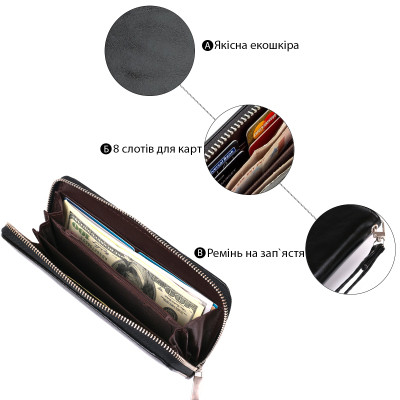Кошелек Kivi Из экокожи Черный (19040) Винница - изображение 5