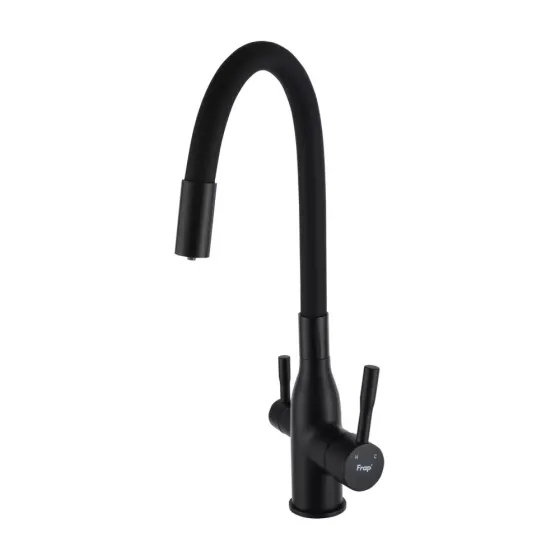 Смеситель для кухни под фильтр Frap F4396-6 с гибким изливом, черный Киев