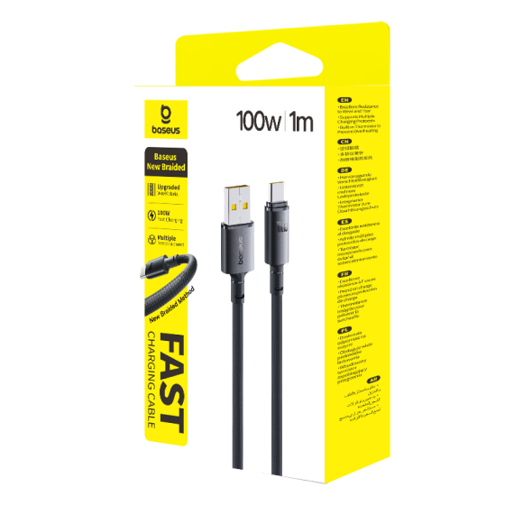 Кабель Baseus New Braided Fast Charging Cable USB-A to USB-C 100W/7.5W 1m Cosmic Black Одеса