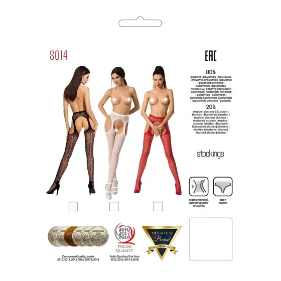 Мереживні колготки-бодістокінги Passion S014 One Size, Red, імітація панчіх та пояса з гартерами Львов